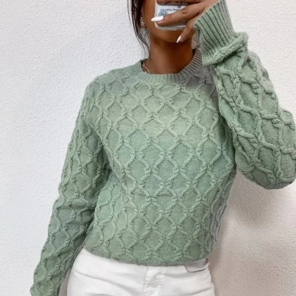 textured pattern sweater trending fall winter chic casual minty green - Picture 5 of 6